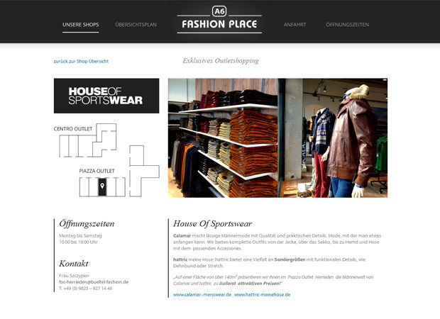 Screenshot Webseite A6 Fashion Place