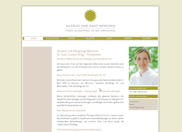 Screenshot Webseite Allergie und Haut München