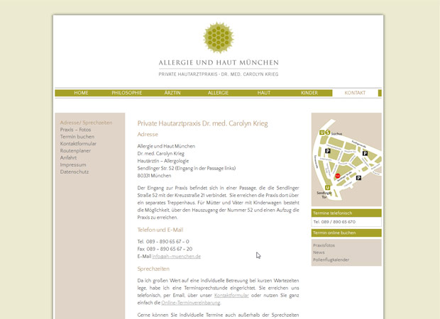 Screenshot Webseite Allergie und Haut München