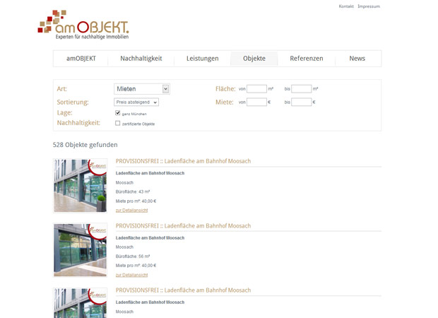 Screenshot Webseite Am Objekt Immobilien