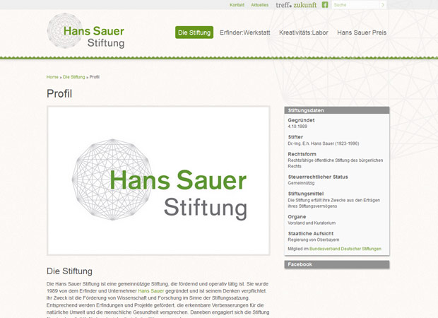 Screenshot Webseite Hans Sauer Stiftung