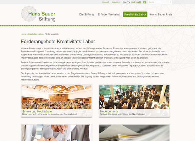Screenshot Webseite Hans Sauer Stiftung