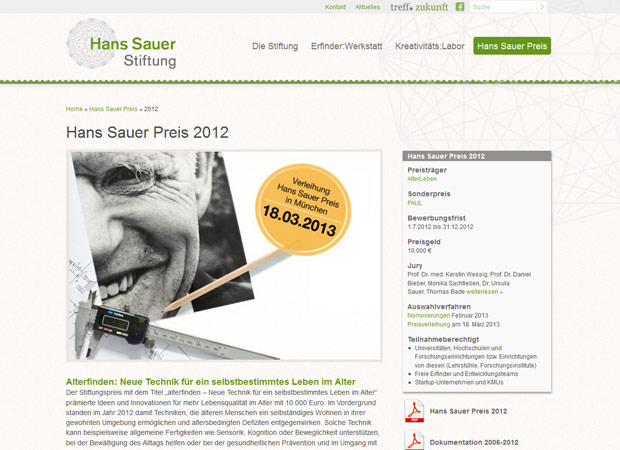 Screenshot Webseite Hans Sauer Stiftung