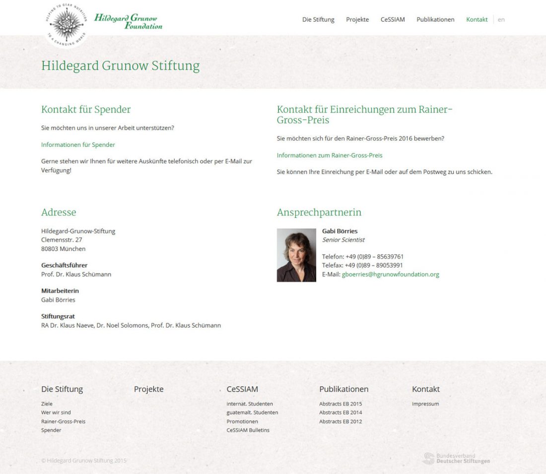 Screenshot Webseite Hildegard Grunow Stiftung