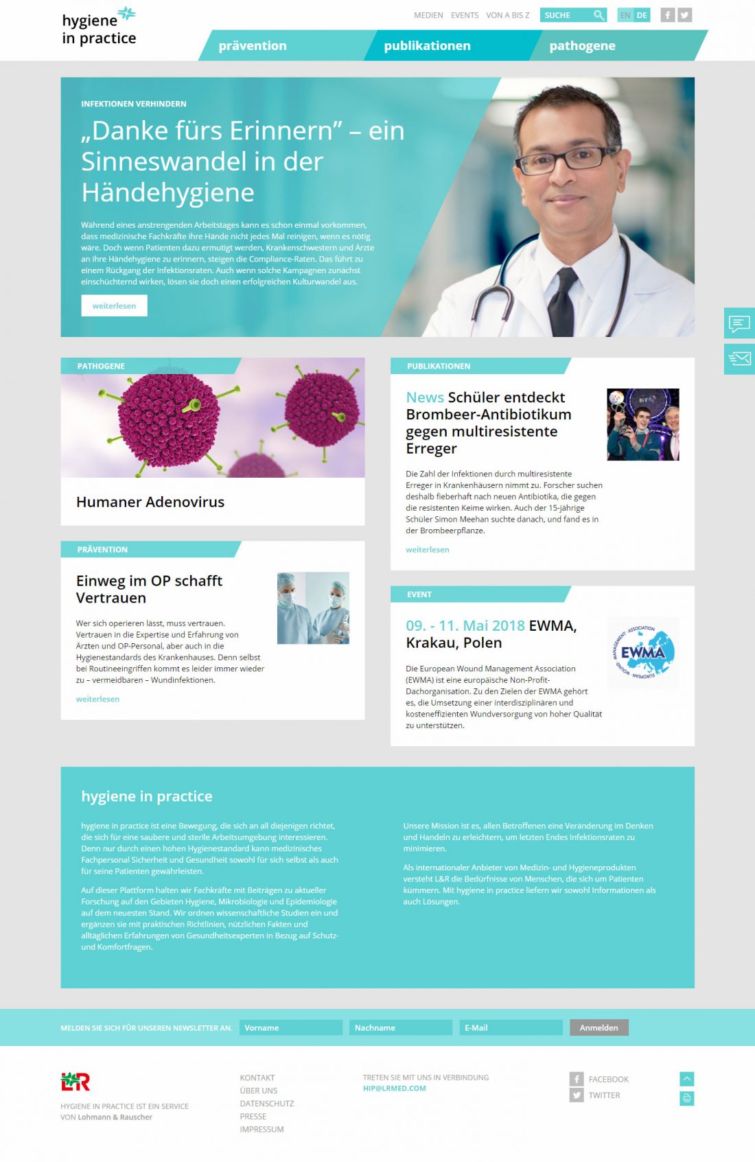 Screenshot Webseite hygiene in practice