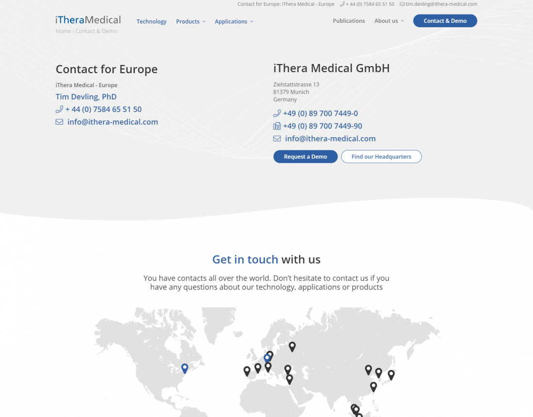 Screenshot Webseite iThera Medical