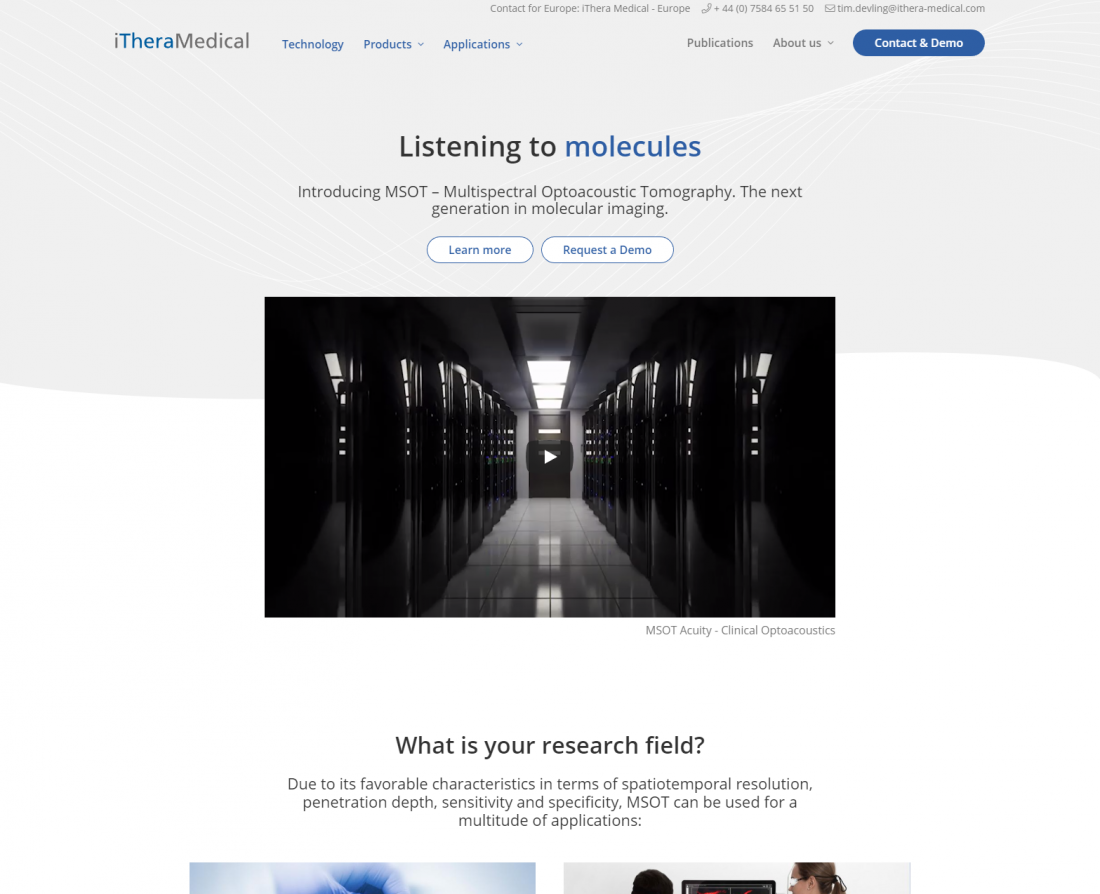 Screenshot Webseite iThera Medical