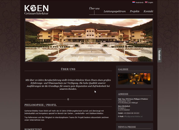 Screenshot Webseite Grünarchitektur Koen