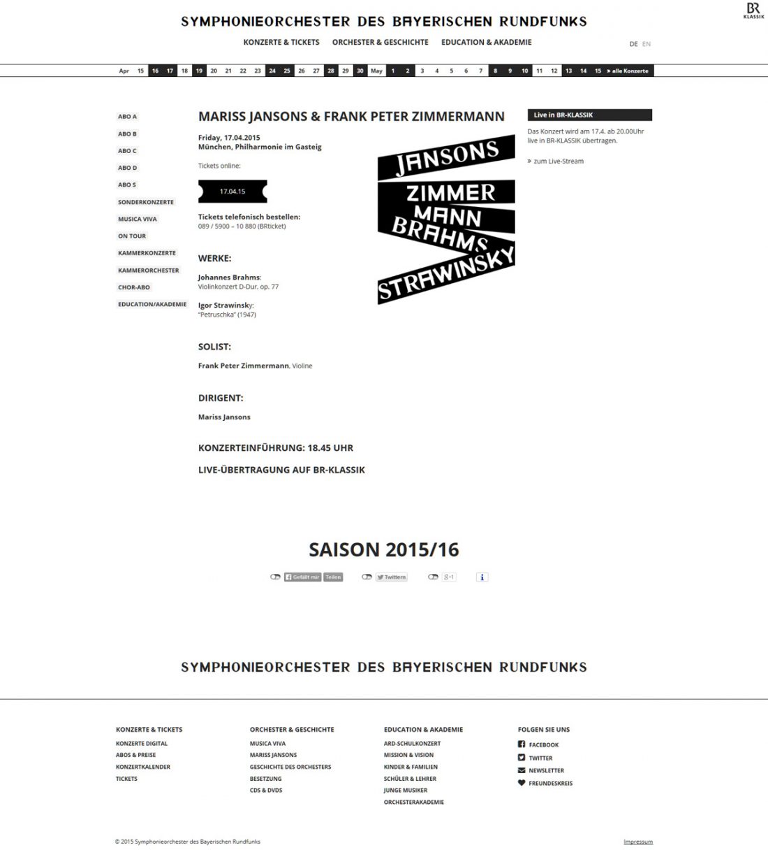Screenshot Webseite Symphonieorchester des Bayrischen Rundfunks
