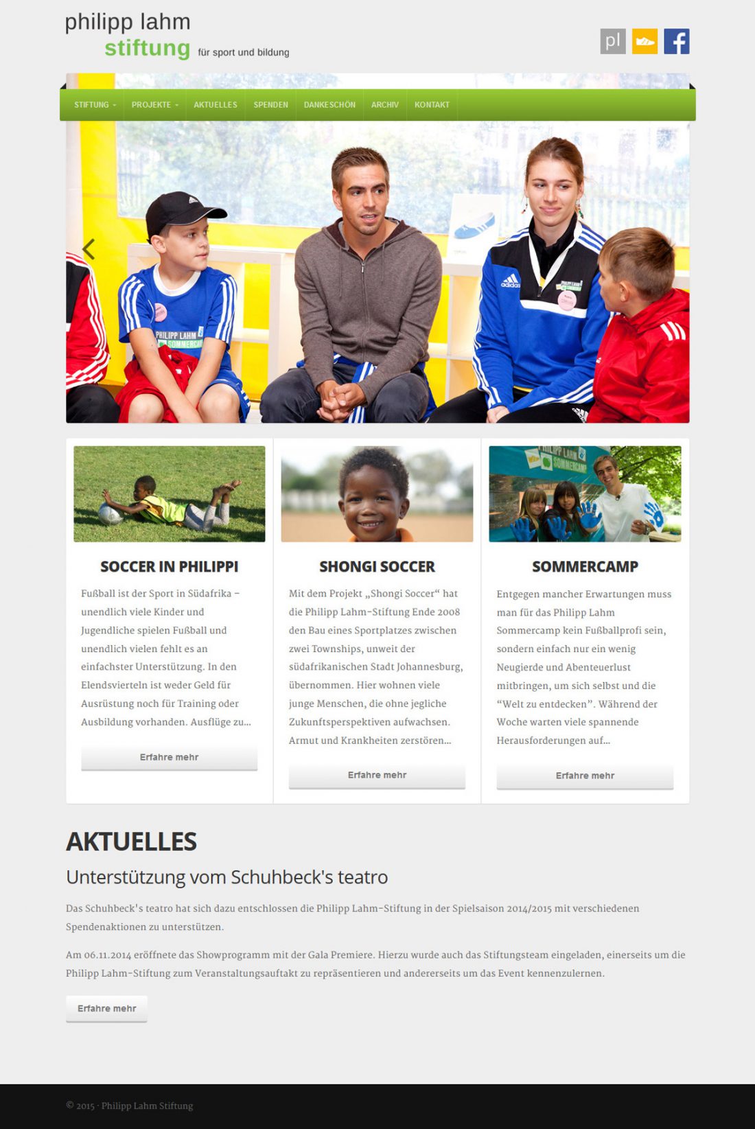 Screenshot Webseite Philipp Lahm Stiftung