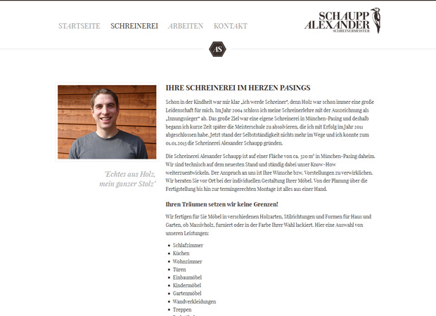 Screenshot Webseite Schreinerei Alexander Schaupp