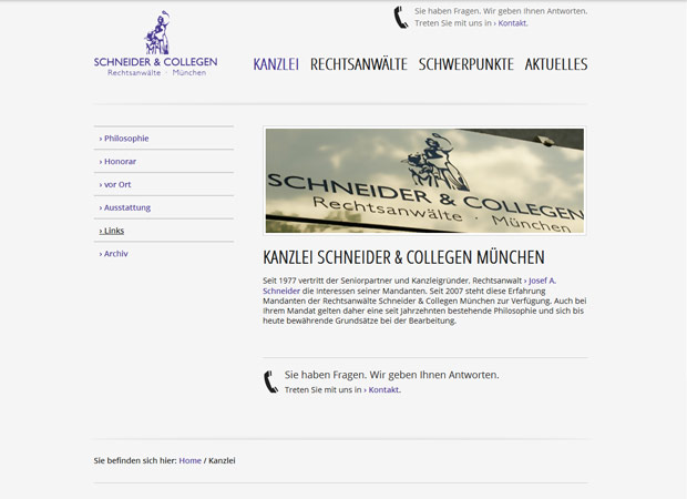 Screenshot Webseite Schneider & Collegen