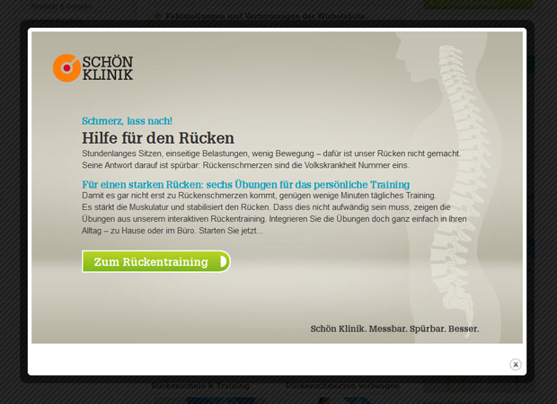 Screenshot Webseite Schön Klinik Rückentraining