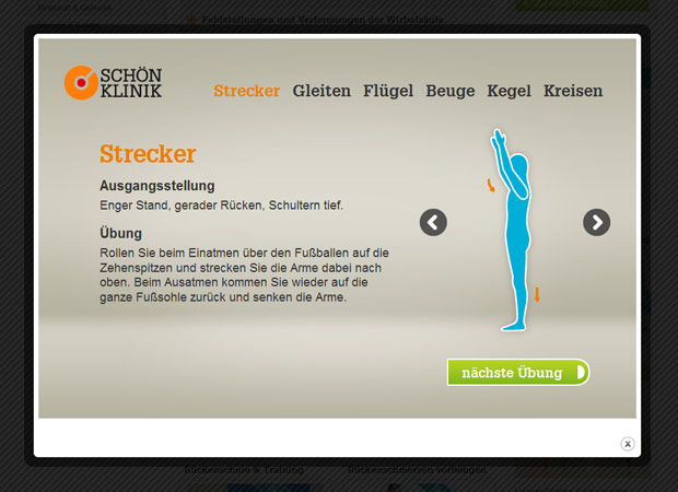 Screenshot Webseite Schön Klinik Rückentraining
