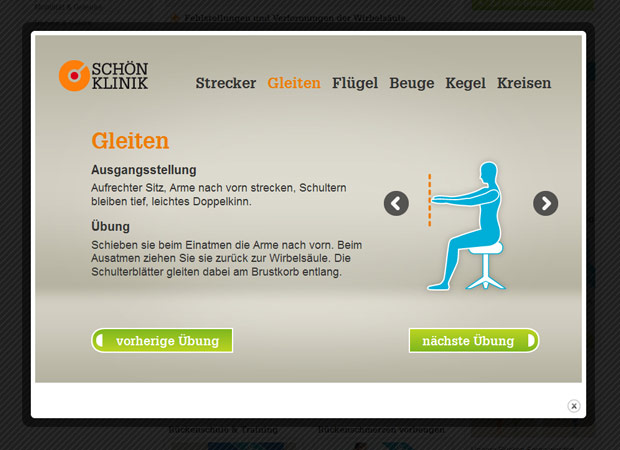 Screenshot Webseite Schön Klinik Rückentraining