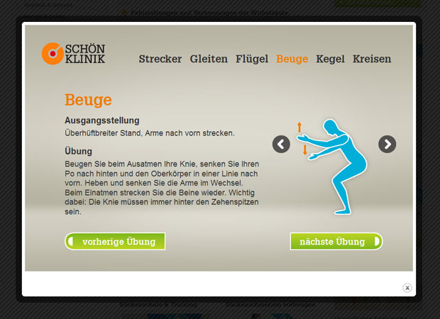 Screenshot Webseite Schön Klinik Rückentraining