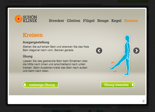 Screenshot Webseite Schön Klinik Rückentraining