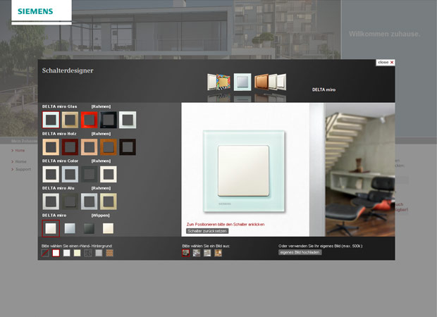 Screenshot Webseite Siemens Schalterdesigner