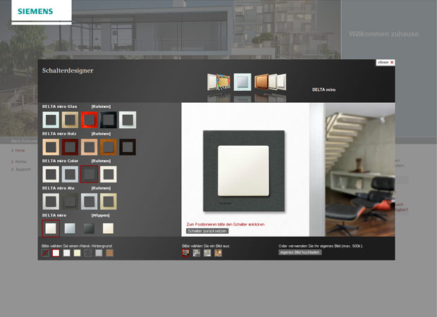 Screenshot Webseite Siemens Schalterdesigner