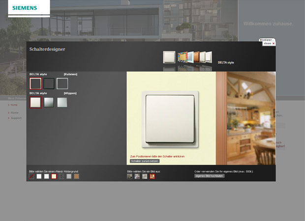 Screenshot Webseite Siemens Schalterdesigner