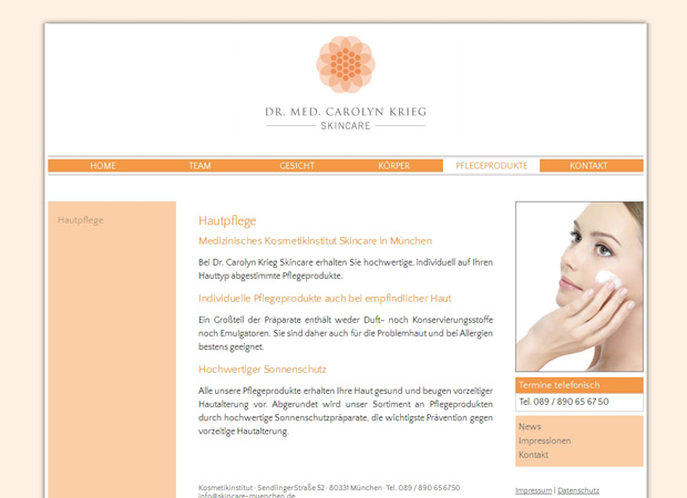 Screenshot Webseite Skincare