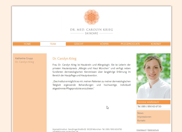 Screenshot Webseite Skincare
