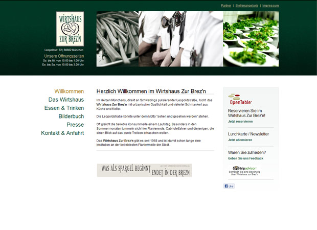 Screenshot Webseite Wirtshaus zur Brezn