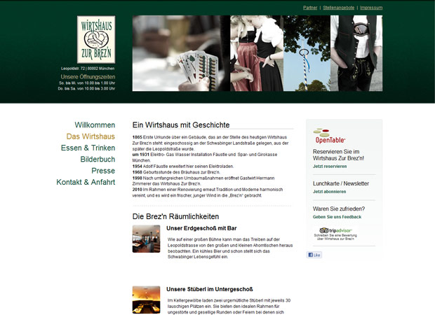 Screenshot Webseite Wirtshaus zur Brezn