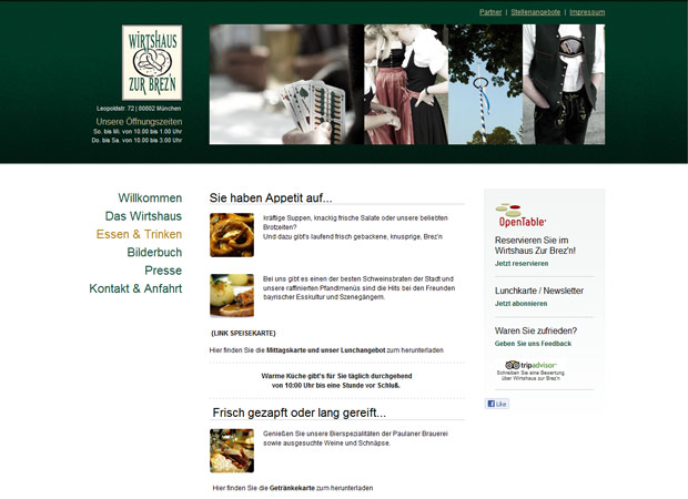 Screenshot Webseite Wirtshaus zur Brezn