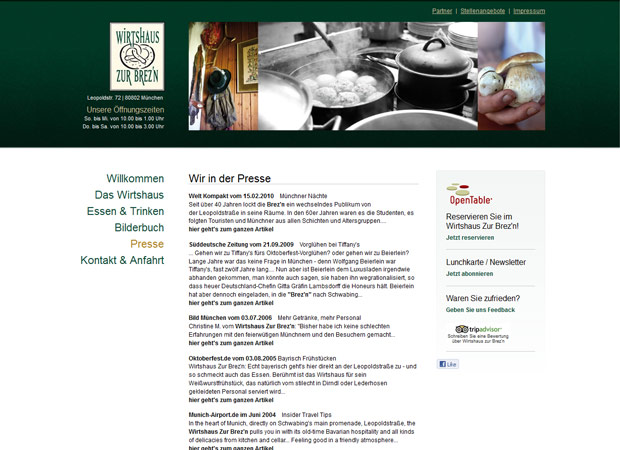 Screenshot Webseite Wirtshaus zur Brezn