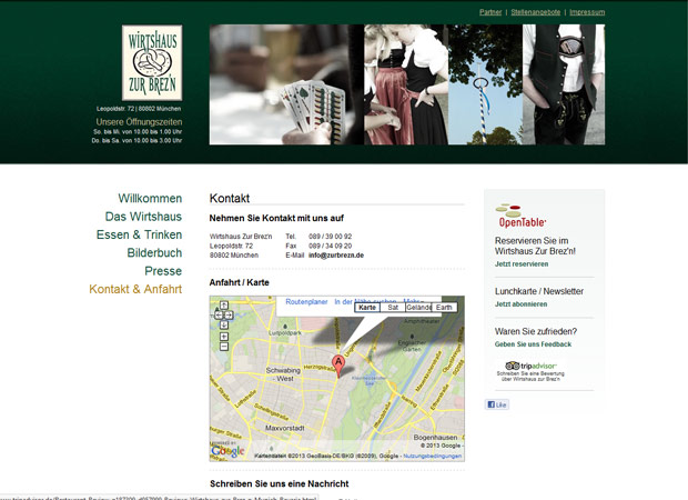 Screenshot Webseite Wirtshaus zur Brezn